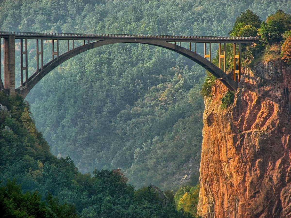 Iconical Bridge over river and canyon Tara. Favourite spot for photo stops.